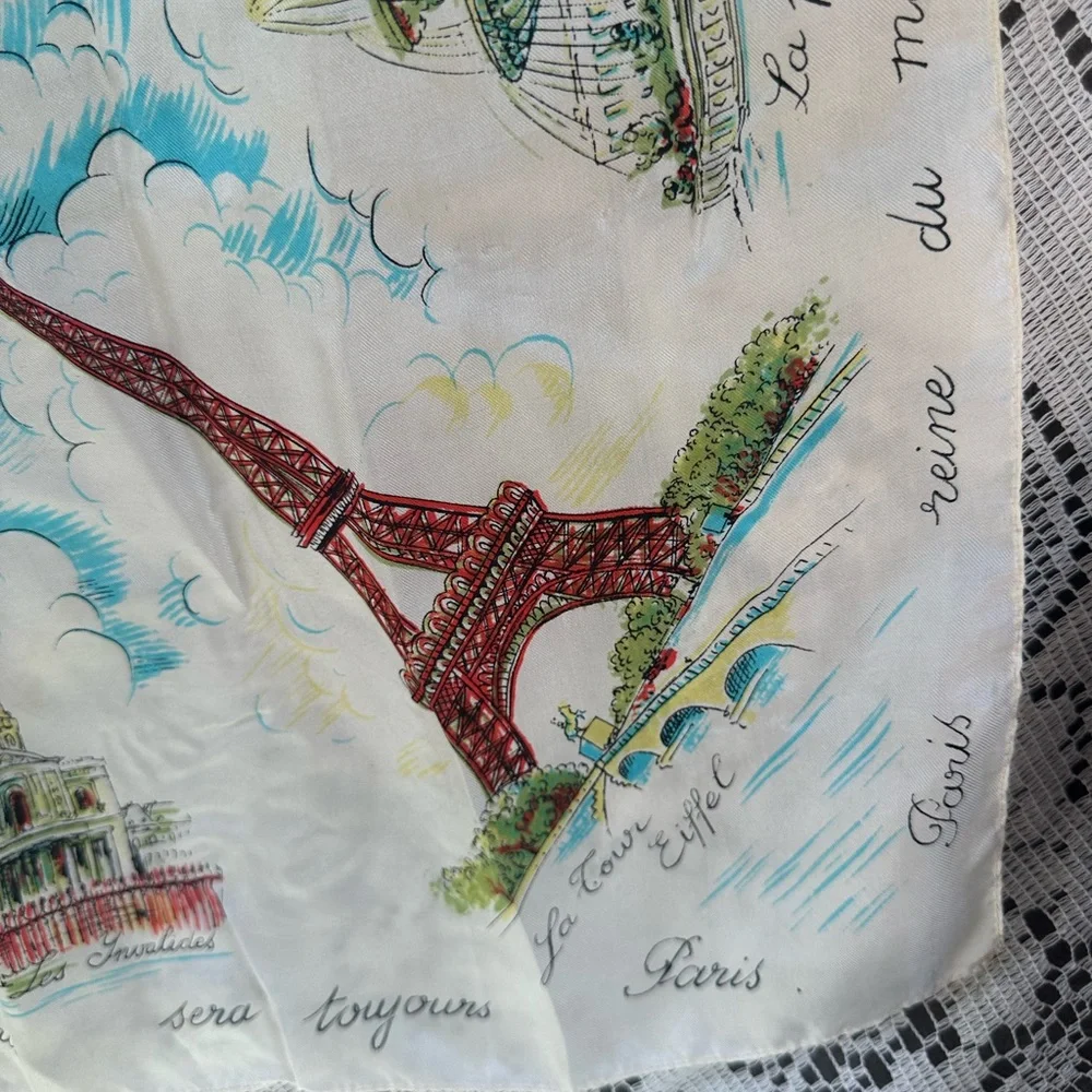 Vintage 1950s Paris Scarf Fluctuat Nec Mergitur Silk Landmark Square Caddy